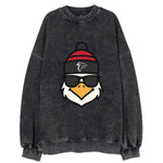 Atlanta Falcon wearing Falcons red and black beanie with pom pom and wayfarer - Vintage Sweatshirt