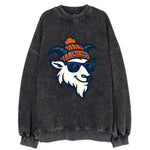 Denver Mountain Goat wearing Broncos beanie with Mile High patch and wayfarer - Vintage Sweatshirt