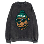 Philly Pitbull wearing Eagles beanie with Liberty Bell patch and wayfarer - Vintage Sweatshirt