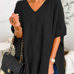 Chicest V Neck Loose Fit Solid Poncho Sweater