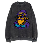 Greenville Pirate wearing East Carolina beanie with skull patch - Vintage Sweatshirt