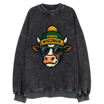 Wisconsin Cow wearing Packers beanie with Lambeau patch and wayfarer sunglasses - Vintage Sweatshirt