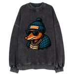 Houston Armadillo wearing Houston beanie with pom pom and wayfarer sunglasses - Vintage Sweatshirt