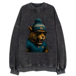 Jacksonville Jaguar wearing Jaguars teal and gold beanie with pom pom and - Vintage Sweatshirt