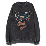 Flagstaff Elk wearing Flagstaff beanie with pom pom and wayfarer sunglasses - Vintage Sweatshirt