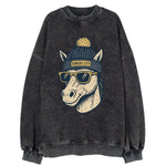 Missouri Mule wearing Kansas City beanie with pom pom and wayfarer sunglasses - Vintage Sweatshirt