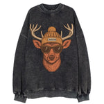Mississippi White-tailed Deer wearing Jackson beanie with pom pom and wayfarer - Vintage Sweatshirt