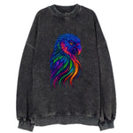 Vibrant parrot with feathers flowing into tropical rainbow streams, every - Vintage Sweatshirt