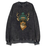 Nebraska White-tailed Deer wearing Omaha beanie with pom pom and wayfarer - Vintage Sweatshirt