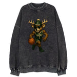 Milwaukee Buck Deer wearing Bucks green and cream beanie with antlers and - Vintage Sweatshirt
