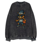 French Quarter Cat wearing Pelicans beanie with Mardi Gras patch and wayfarer - Vintage Sweatshirt