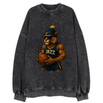 Utah Mountain Lion wearing Jazz navy and yellow beanie with music note and - Vintage Sweatshirt