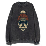 Athens Bulldog wearing Georgia beanie wi - Vintage Sweatshirt