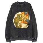 Chameleon blending into a stained-glass window it is polishing with delicate - Vintage Sweatshirt