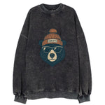 North Carolina Black Bear wearing Charlotte beanie with pom pom and wayfarer - Vintage Sweatshirt