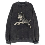 Wolf Leaping Action  - Vintage Sweatshirt