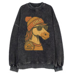 Outer Banks Wild Horse wearing OBX beanie with pom pom and wayfarer sunglasses - Vintage Sweatshirt