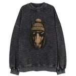 North Dakota Nokota Horse wearing Fargo beanie with pom pom and wayfarer - Vintage Sweatshirt