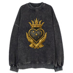Hammered bronze warrior crown anchoring a dark steel heart with shield-bearing - Vintage Sweatshirt