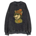 Minnesota Timber Wolf wearing Minneapolis beanie with pom pom and wayfarer - Vintage Sweatshirt