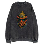 Winston-Salem Demon wearing Wake Forest beanie with WF patch - Vintage Sweatshirt