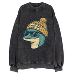 Charleston Dolphin wearing Charleston beanie with pom pom and wayfarer - Vintage Sweatshirt