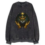 Pearl-studded tiara atop a satin-gunmetal heart supported by elegant - Vintage Sweatshirt