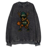 Salt Lake Elk wearing Jazz beanie with saxophone patch and wayfarer sunglasses - Vintage Sweatshirt
