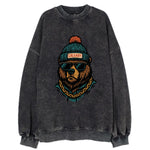 Calgary Grizzly Bear wearing Calgary beanie with pom pom and wayfarer - Vintage Sweatshirt