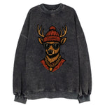 Columbus White-tailed Deer wearing Columbus beanie with pom pom and wayfarer - Vintage Sweatshirt