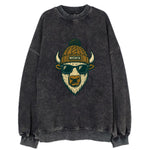 Kansas American Bison wearing Wichita beanie with pom pom and wayfarer - Vintage Sweatshirt