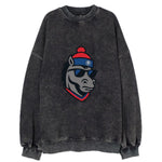 Detroit Stallion wearing Pistons red and blue beanie with piston patch and - Vintage Sweatshirt