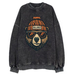 Montana Grizzly Bear wearing Billings beanie with pom pom and wayfarer - Vintage Sweatshirt