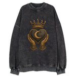 Moonlit crescent crown cradling a hematite heart with stargazer hands cupped - Vintage Sweatshirt