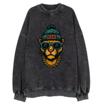 Florida Panther wearing Miami beanie with pom pom and wayfarer sunglasses - Vintage Sweatshirt