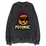 Potomac Beaver wearing Commanders beanie with monument patch and wayfarer - Vintage Sweatshirt