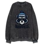Nashville Raccoon wearing Titans navy and light blue beanie with pom pom and - Vintage Sweatshirt