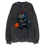 Brooklyn Cat wearing Nets beanie with street art patch and wayfarer sunglasses - Vintage Sweatshirt