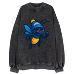 LA Lightning Bug wearing Chargers powder blue and gold beanie with pom pom and - Vintage Sweatshirt