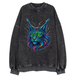 Wild lynx with ear tufts transforming into liquid mercury flows, silver and - Vintage Sweatshirt