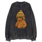 Michigan Wolverine wearing Detroit beanie with pom pom and wayfarer sunglasses - Vintage Sweatshirt