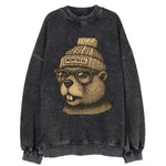 Montreal Beaver wearing Montreal beanie with pom pom and wayfarer sunglasses - Vintage Sweatshirt