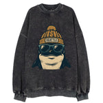 Seattle Orca wearing Seattle beanie with pom pom and wayfarer sunglasses - Vintage Sweatshirt