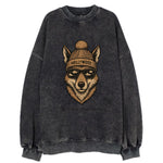 LA Coyote wearing Hollywood beanie with pom pom and wayfarer sunglasses - Vintage Sweatshirt