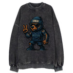 Memphis Grizzly Bear wearing Grizzlies navy and light blue beanie with Beale - Vintage Sweatshirt