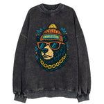 West Virginia Black Bear wearing Charleston beanie with pom pom and wayfarer - Vintage Sweatshirt