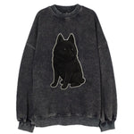 Schipperke - Solid black small embroidered sitting pose - Vintage Sweatshirt