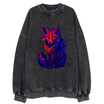 Clever fox with tail dissolving into cosmic nebula swirls, orange to purple - Vintage Sweatshirt