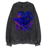 Majestic whale with body composed of galaxy clusters, stellar fins flowing - Vintage Sweatshirt