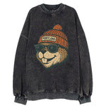 Oregon Beaver wearing Portland beanie with pom pom and wayfarer sunglasses - Vintage Sweatshirt